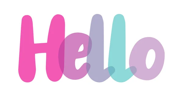 Γεια Τυπογραφική Πινακίδα Γράμματα Ροζ Μοβ Λευκό Φόντο Αυτοκόλλητα Ετικέτα — Διανυσματικό Αρχείο