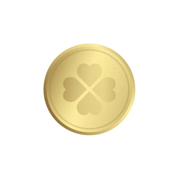 Zlaté Tlačítko Mince Šťastným Jetelem — Stockový vektor