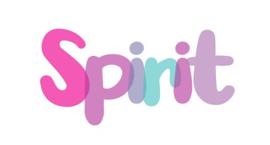 Spirit typography sign, colorful, pink, purple, white background, stickers, tag,  transparent lettering word clipart