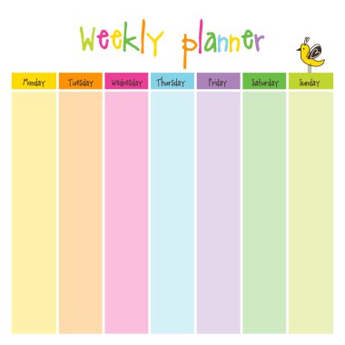 Weekly planner. Note paper, Notes, to do list. Organiser planner template. Note paper. Back to school. Printable. clipart