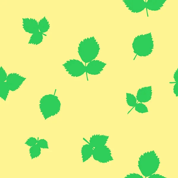 Grüne Blätter Auf Gelbem Hintergrund Natur Designelemente — Stockvektor