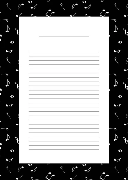Empty Note Template Page Lines Musical Notes Black Background — Stock Vector