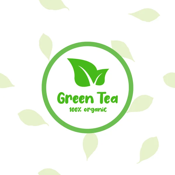 Etiqueta Chá Verde 100 Orgânico Com Folhas Design Gráfico Para — Vetor de Stock