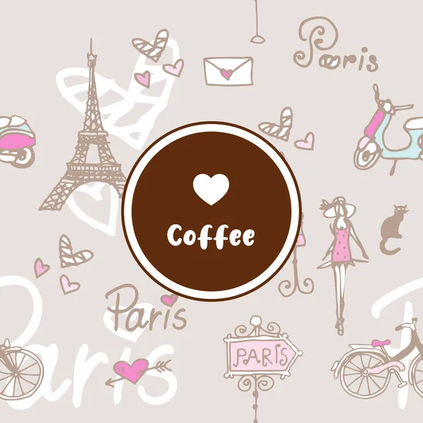 巴黎咖啡 背景标签 — 图库矢量图片