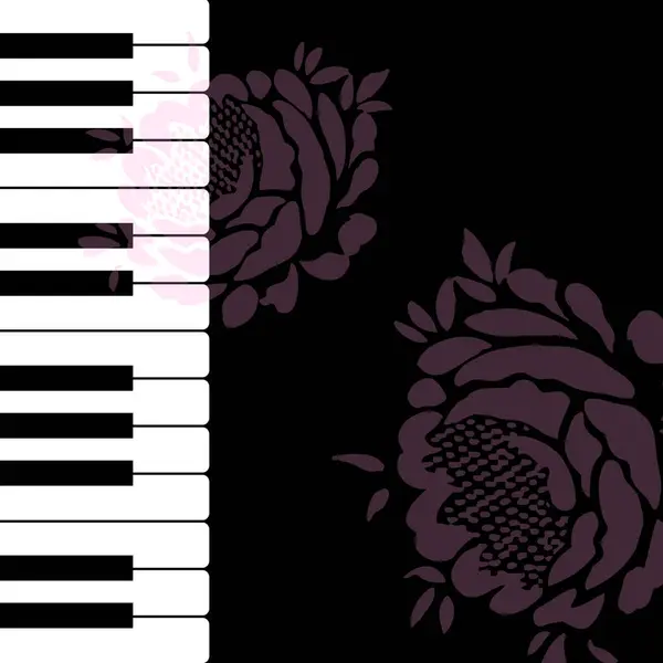 ピアノ春の花 音楽ピアノフェスティバルポスターテンプレート ピアノの鍵が付いている背景 ピアノキーボード バラの背景 — ストックベクタ