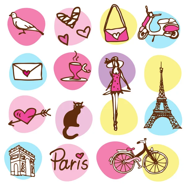 Set Icons Paris Theme Labels Stickers Graohic Design Element — Stock Vector