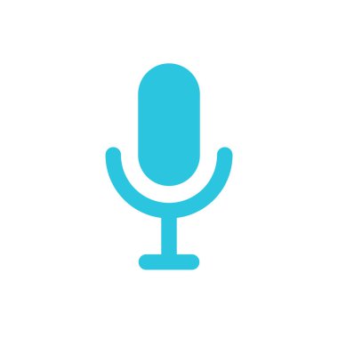 Basit mikrofon simgesi işareti, sembol. Düz dizayn. Beyaz arkaplanda mavi simge. Mavi simge setinden.