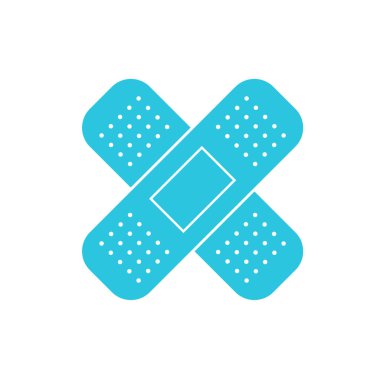 Yaralar için klasik alçı, sembol. Beyaz arkaplanda mavi simge. Mavi simge setinden.