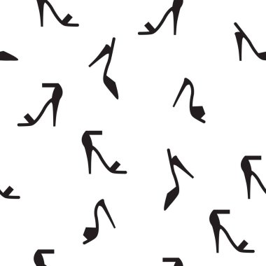 Dans eden yüksek topuklu ayakkabısız desen, siyah beyaz arka plan.