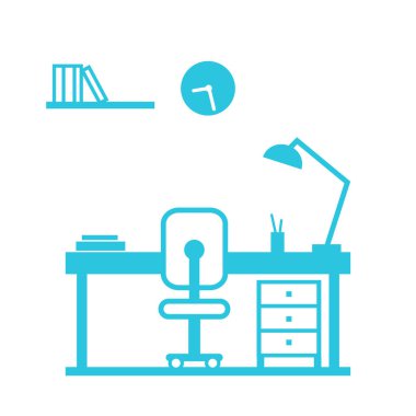 Çalışma istasyonu, çalışma alanı, yaratıcılık için yeni çalışma alanı, simge, sembol, mavi simge kümesinden