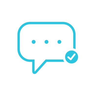 Mesaj baloncuğu. Mesaj kabul edildi. Beyaz arkaplanda mavi simge. Mavi simge setinden.