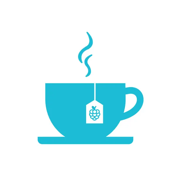 Raspberry Hot Winter Tea Cup Blue Icon Set — Stock Vector