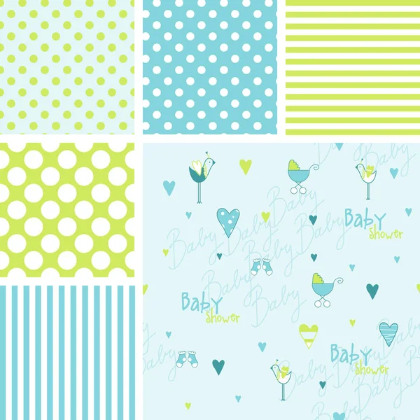 Set Cute Baby Shower Patterns — Stock Vector