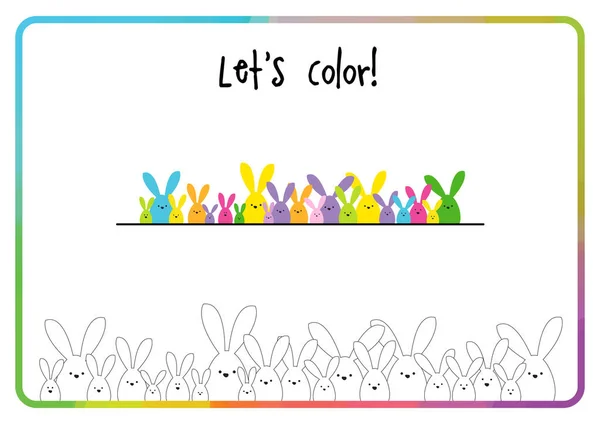 Let Color Easter Bunny Family Color Activity Printable — Stock Vector