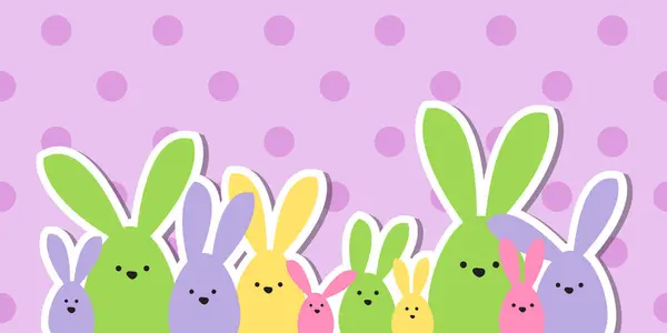 Celebration Greeting Easter Card Colorful Easter Bunny Family Polka Dot — Stock Vector