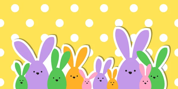 Поздравительная Открытка Красочная Семья Пасхальных Кроликов Фоне Горошек — стоковый вектор