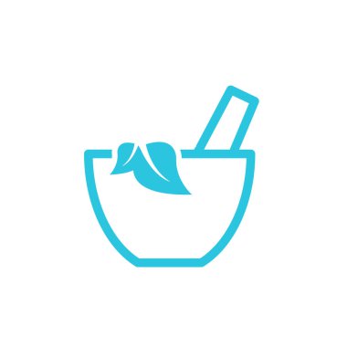 Havan içinde bitkiler. Beyaz arka planda izole edilmiş. Mavi simge setinden.