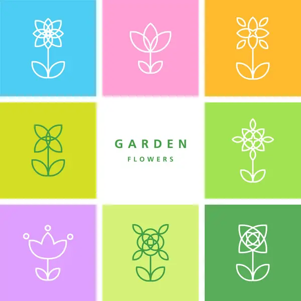 Les Fleurs Jardin Ensemble Fleurs Élément Ligne Conception Décorative Vecteurs De Stock Libres De Droits