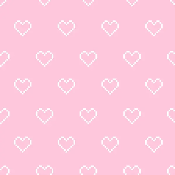 Nahtloses Pixelmuster Weiße Herzen Auf Rosa Hintergrund lizenzfreie Stockvektoren