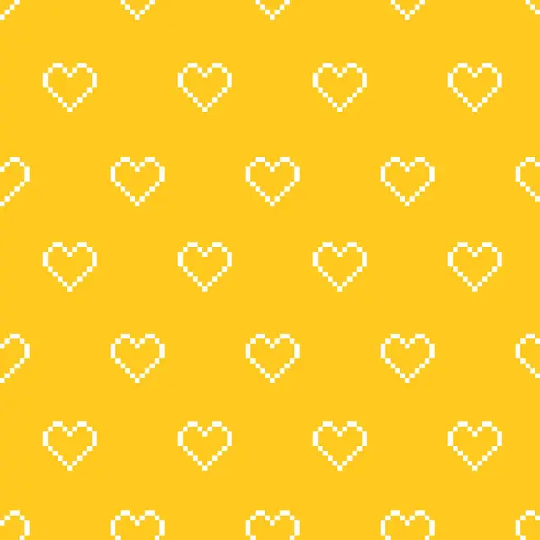 Naadloos Pixelpatroon Witte Harten Gele Achtergrond Rechtenvrije Stockillustraties
