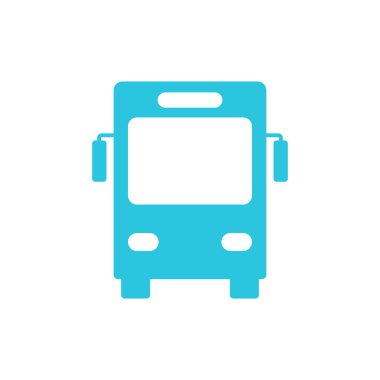 Otobüs simgesi ön görünümü. Beyaz arka planda izole edilmiş. Mavi simge setinden. 