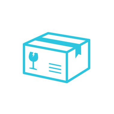 Kırılgan teslimat karton kutu simgesi. Beyaz arka planda izole edilmiş. Mavi simge setinden.