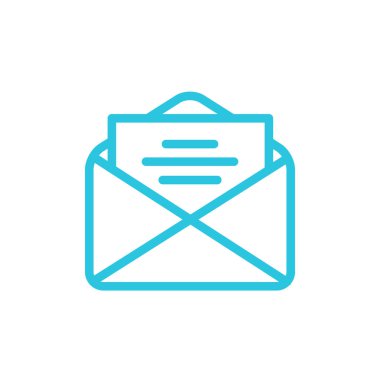 Davetiye. Mektup. Beyaz arka planda izole edilmiş. Mavi simge setinden.