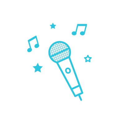 Karaoke mikrofon ikonu. Beyaz arka planda izole edilmiş. Mavi simge setinden.