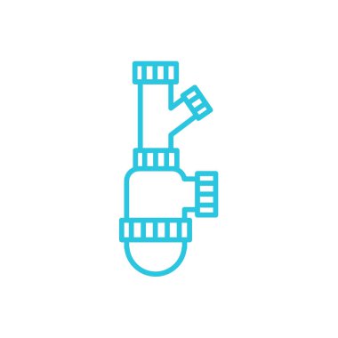 Bulaşık makinesiyle basit bir lavabo borusu. Beyaz arka planda izole edilmiş. Mavi simge setinden.