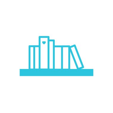 Kitap rafı simgesi, beyaz arkaplanda izole edilmiş. Mavi simge setinden.