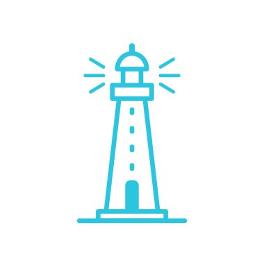 Beyaz arka planda izole edilmiş deniz feneri simgesi. Mavi simge setinden.