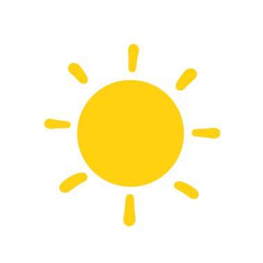 Beyaz arkaplanda güneş ikonu, sarı güneş sembolü