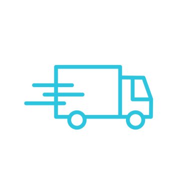 Kamyon hızlı taşıma ikonu. Beyaz arka planda izole edilmiş. Mavi simge setinden.