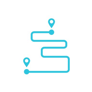 Uzaklık, Yol Haritası simgesi. Beyaz arka planda izole edilmiş. Mavi simge setinden.