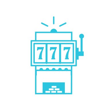 Büyük ikramiye kumar makinesi simgesi, beyaz arka planda izole edilmiş. Mavi simge setinden.