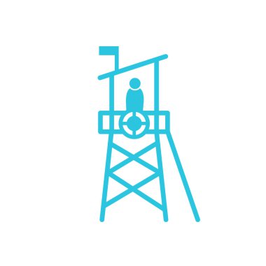 Sahil Cankurtaran Kulesi ikonu. Beyaz arka planda izole edilmiş. Mavi simge setinden.