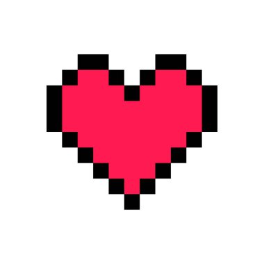 Sevgililer Günü pikselli kırmızı kalp ikonu. Beyaz arkaplanda izole. 