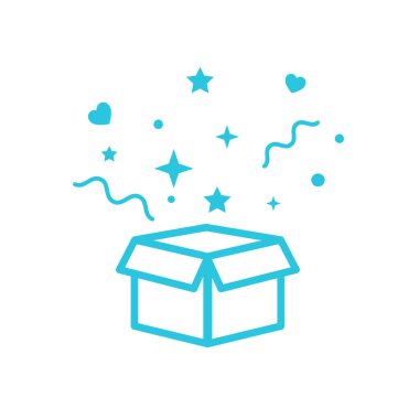 Discovery, hediye kutusu ikonu. Beyaz arka planda izole edilmiş. Mavi simge setinden