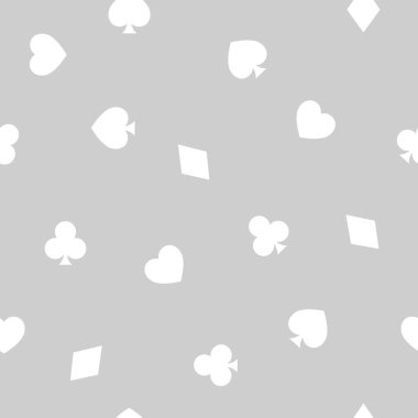 Kart Sembolleri. Gri ve Beyaz Kart Oyunu Zarafeti. Kusursuz desenli Kumarhane dokusu.