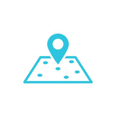 Konum İşaretleyicili Harita. Beyaz arka planda izole edilmiş. Mavi simge setinden.