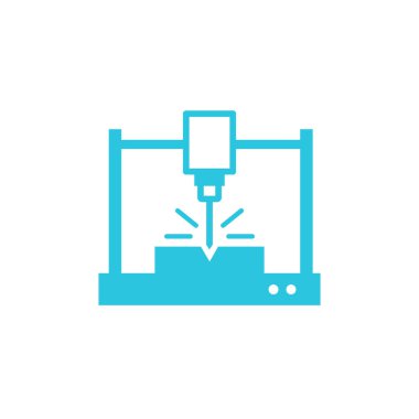 CNC Makine Simgesi. Beyaz arka planda izole edilmiş. Mavi simge seti.