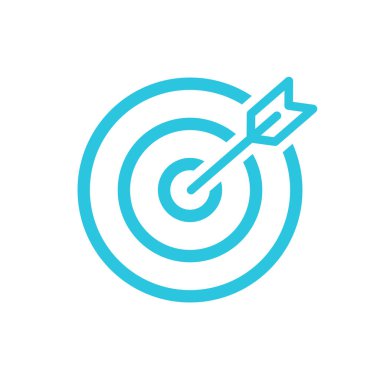 Temiz İş Başarı Simgesi. Hedef ve Ok. Beyazda izole edilmiş. Mavi simge seti.