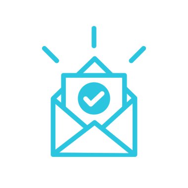 Onaylama Harfi simgesi, beyaz arka planda izole edilmiş. Mavi simge setinden.