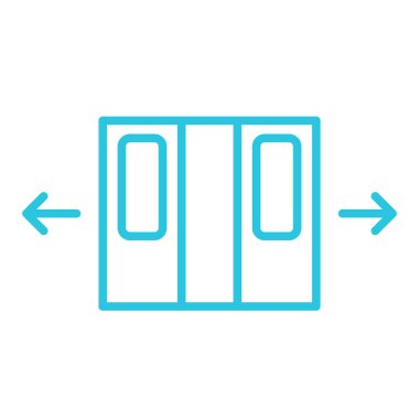 Tren kapılarının açılış ikonu. Giriş noktası. Beyaz arka planda izole edilmiş. Mavi simge setinden.