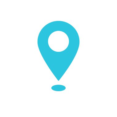 Harita Konum İşaretleyici simgesi. Beyaz arka planda izole edilmiş. Mavi simge setinden.