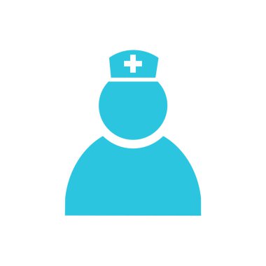 Hemşire, tıbbi personel. Beyaz arka planda izole edilmiş. Mavi simge setinden.