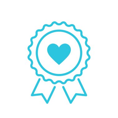 Cesur Kalp Rozet Simgesi. Beyaz arka planda izole edilmiş. Mavi simge seti