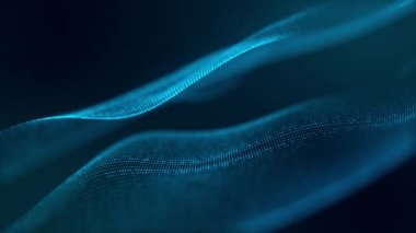 Canlandırılmış mavi soyut dijital 4K parçacık ve çizgi arkaplanı.