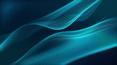 Canlandırılmış mavi soyut dijital 4K parçacık ve çizgi arkaplanı.
