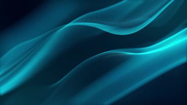 Canlandırılmış mavi soyut dijital 4K parçacık ve çizgi arkaplanı.